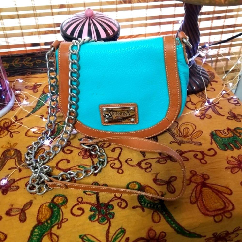 Valentina Pebble Leather Chain Strap Crossbody Bag.